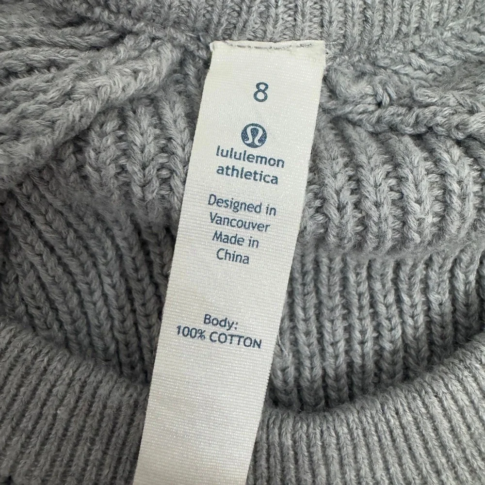 Lululemon Cotton Knit‎ Sweater Pullover Thumb Holes Pockets Gray Size 8